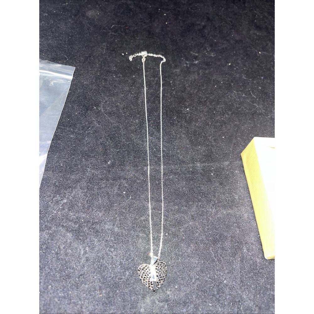 .68ctw Black Spinel Opening Angel Wing Heart Sterling Silver Necklace - Picture 7 of 7
